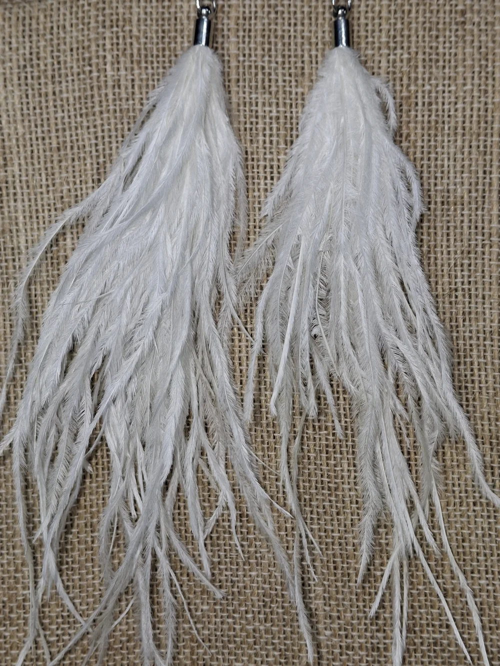 Feather Tassel Drop Earrings in White